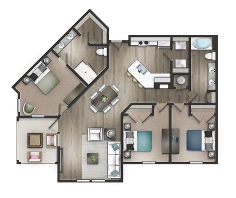 Floor plan for 3 beds, 2 baths, 1321 sqft